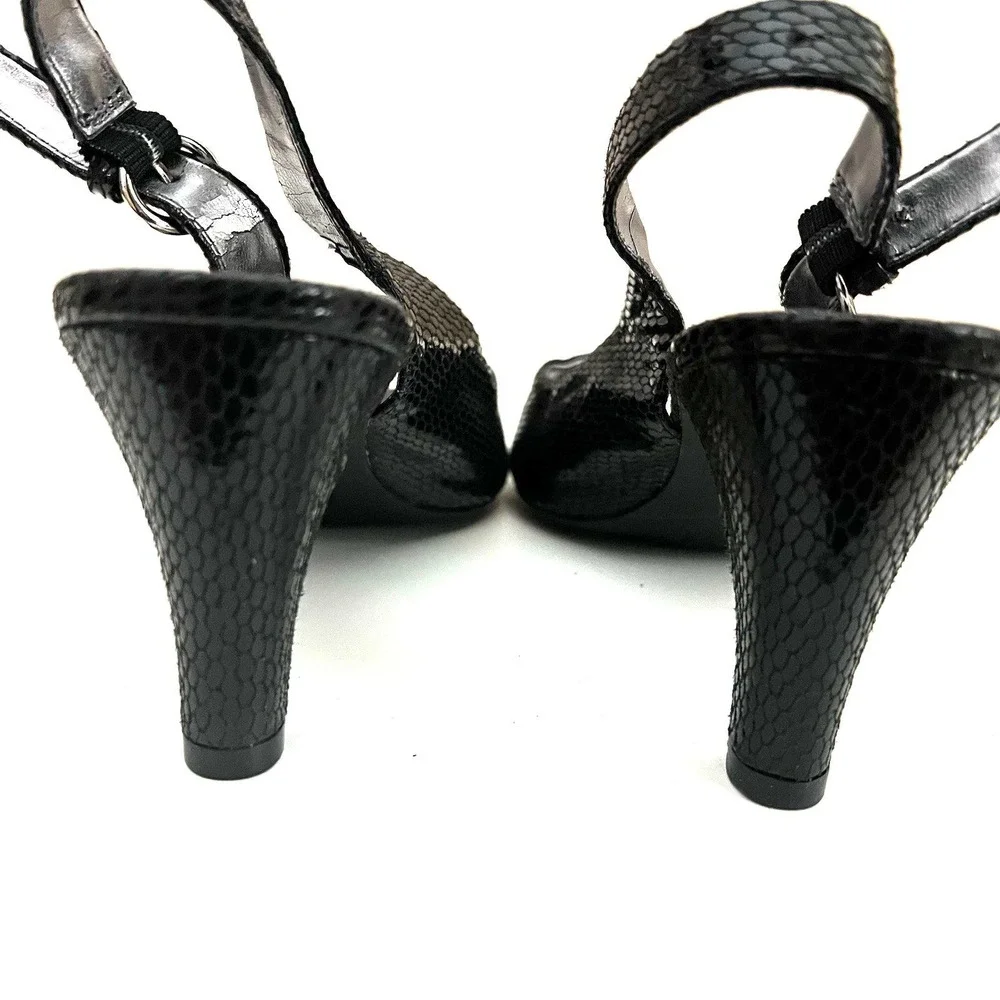 Etienne Aigner Womens Marbella Slingback Heel Black‎ Leather Snake 9.5